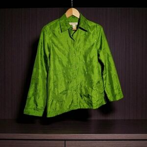 Embroidered & Beaded Sz M Green Women's Shirt Jacket By C.L.O.T.H.E.S